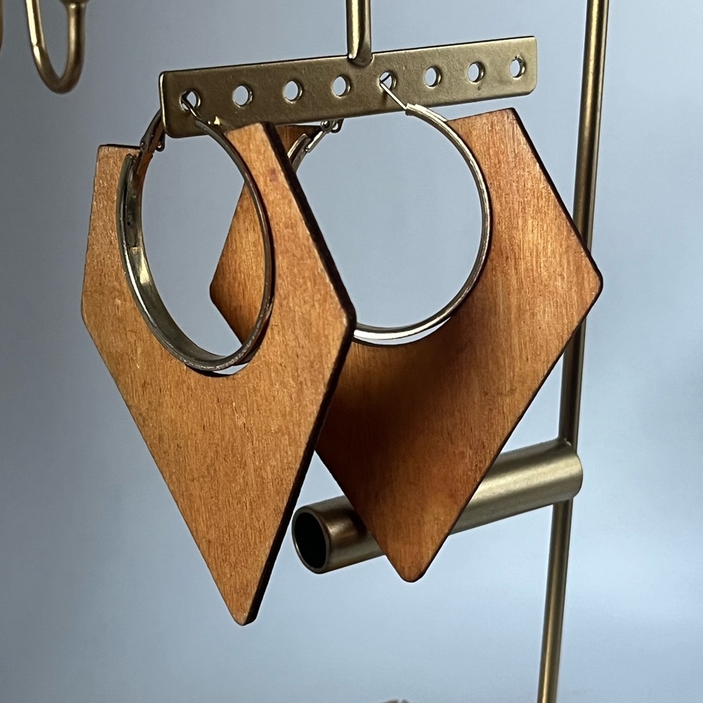 Wood Abstract Hoop Style Earrings